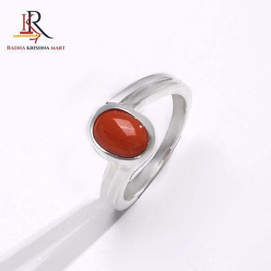 Red Coral (Moonga) Ring - 925 Silver