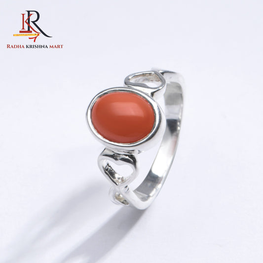 Red Coral (Moonga) Ring - 925 Silver