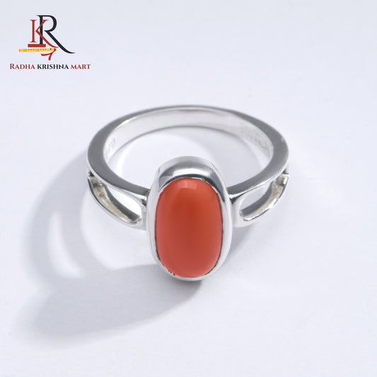 Red Coral (Moonga) Ring - 925 Silver