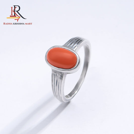 Red Coral (Moonga) Ring - 925 Silver