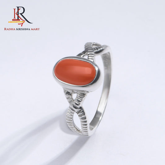 Red Coral (Moonga) Ring - 925 Silver