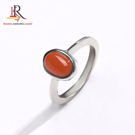 Red Coral (Moonga) Ring - 925 Silver