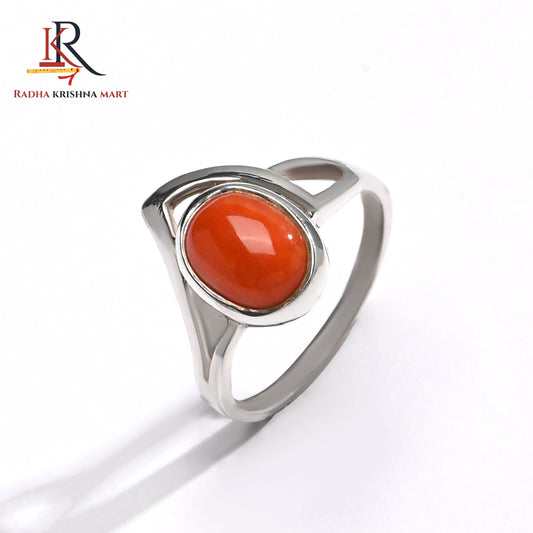 Red Coral (Moonga) Ring - 925 Silver