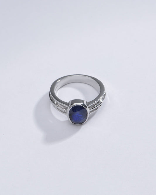 Blue Sapphire ( Neelam ) Ring - 925 Silver