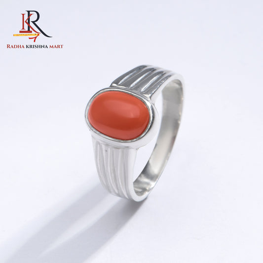 Red Coral (Moonga) Ring - 925 Silver