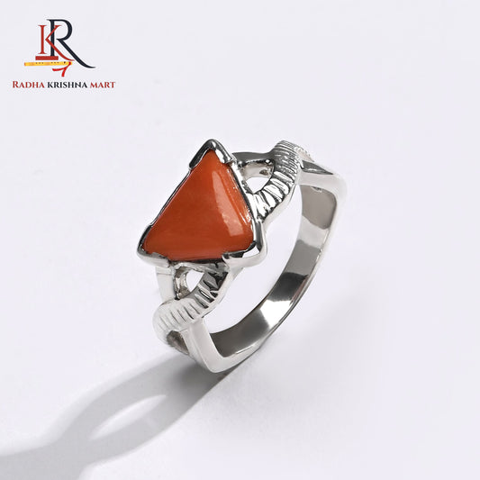 Red Coral (Moonga) Ring - 925 Silver