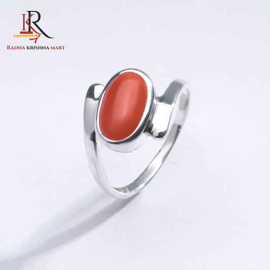Red Coral (Moonga) Ring - 925 Silver