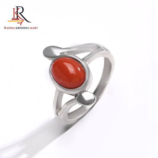 Red Coral (Moonga) Ring - 925 Silver