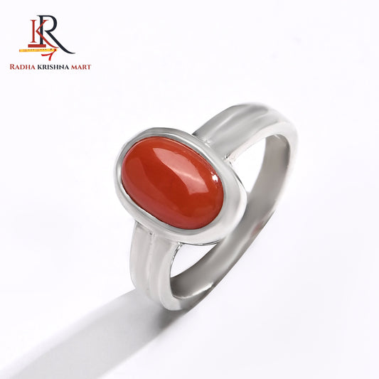 Red Coral (Moonga) Ring - 925 Silver