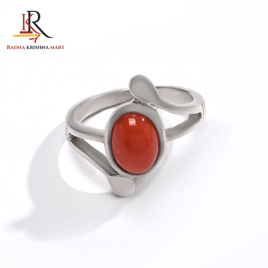 Red Coral (Moonga) Ring - 925 Silver