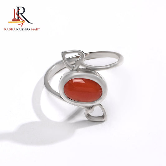 Red Coral (Moonga) Ring - 925 Silver