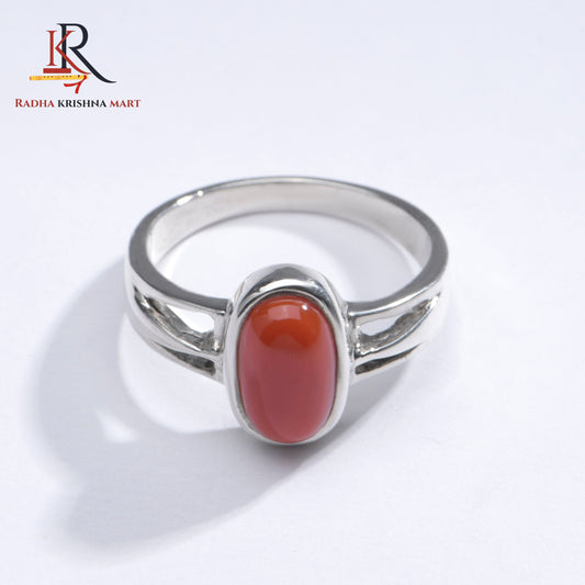 Red Coral (Moonga) Ring - 925 Silver