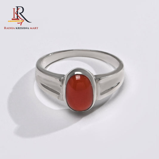 Red Coral (Moonga) Ring - 925 Silver