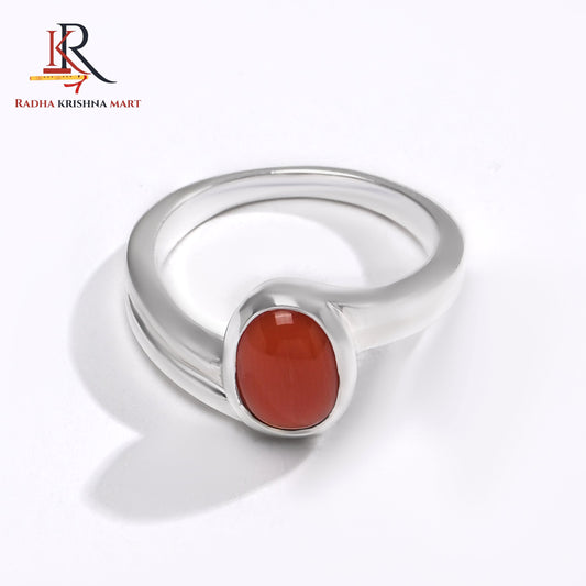 Red Coral (Moonga) Ring - 925 Silver