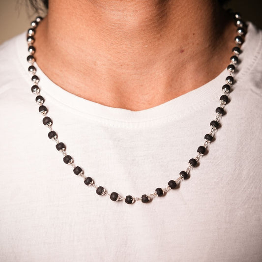 Silver Plated Eternal Karungali Mala - Natural Ebony Wood (Govt. Certified)