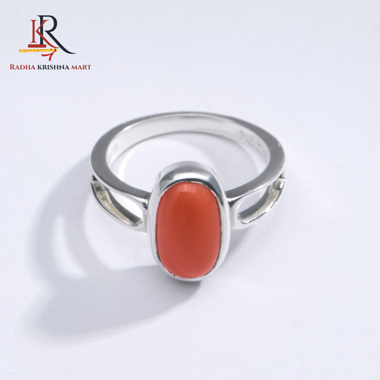 Red Coral (Moonga) Ring - 925 Silver