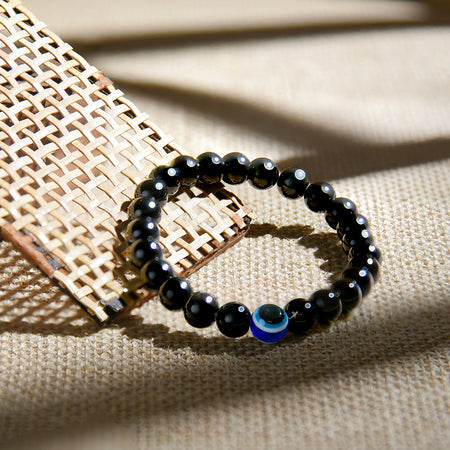 Evil Eye Bracelet with Black Obsidian