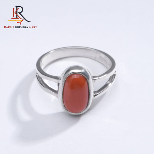 Red Coral (Moonga) Ring - 925 Silver
