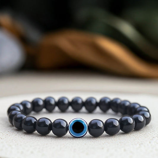 Evil Eye Bracelet with Black Obsidian