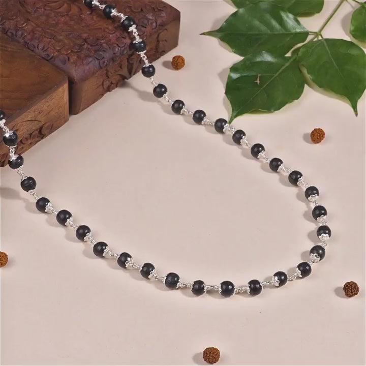 Silver Plated Eternal Karungali Mala - Natural Ebony Wood (Govt. Certified)